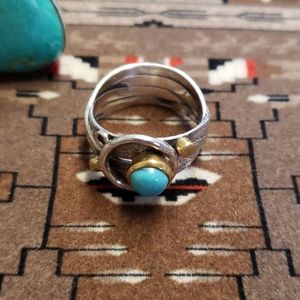 Sterling Silver Gold Turquoise Ring